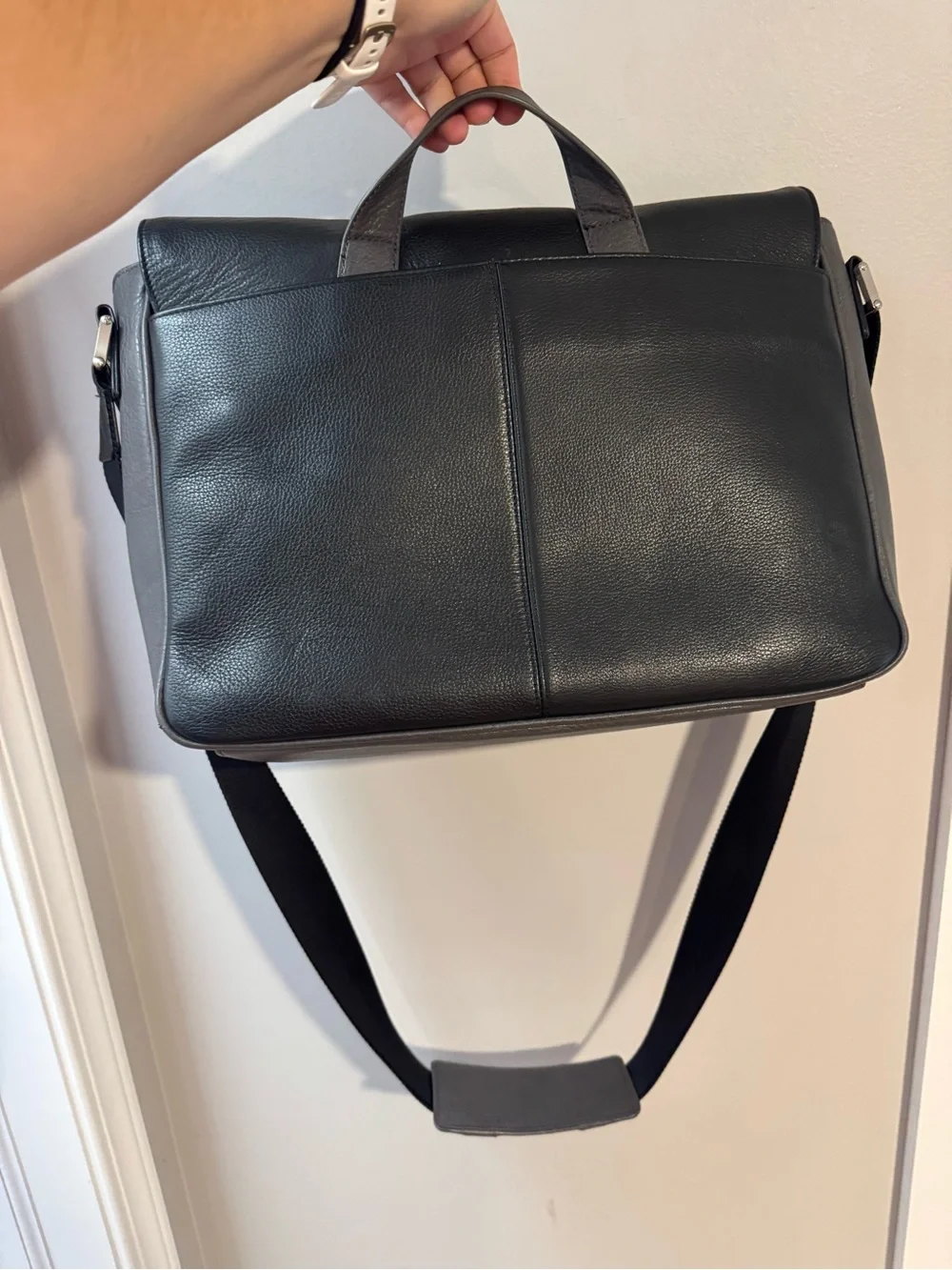 Robert Graham Black and Gray Leather Messenger Satchel, NWOT
